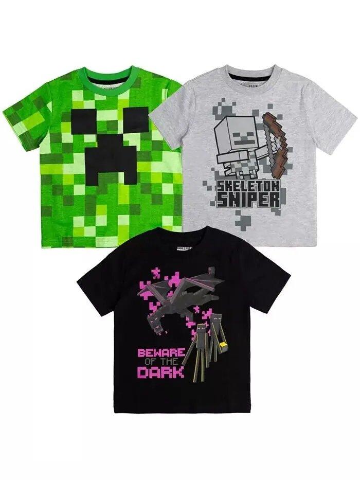 Комплект из 3 футболок Boys Mobs Skeleton Enderman Minecraft — серый