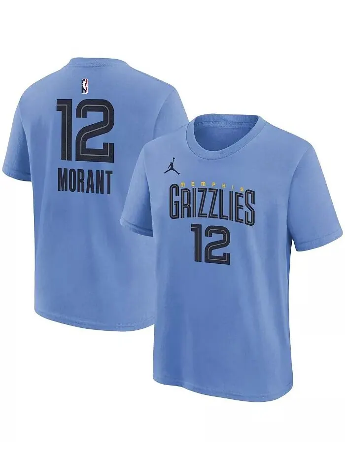 Голубая футболка Big Boys Ja Morant Memphis Grizzlies Statement Edition с именем и номером игрока — изображение 1 из 3