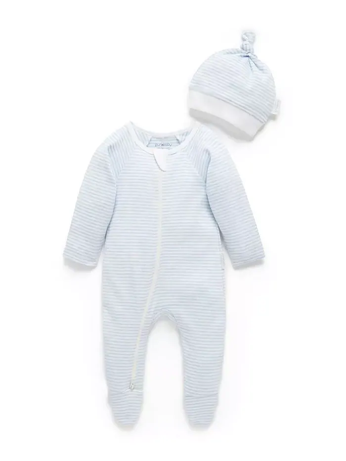 Комплект комбинезона с молнией и шапочки для мальчиков Baby Purebaby — синий