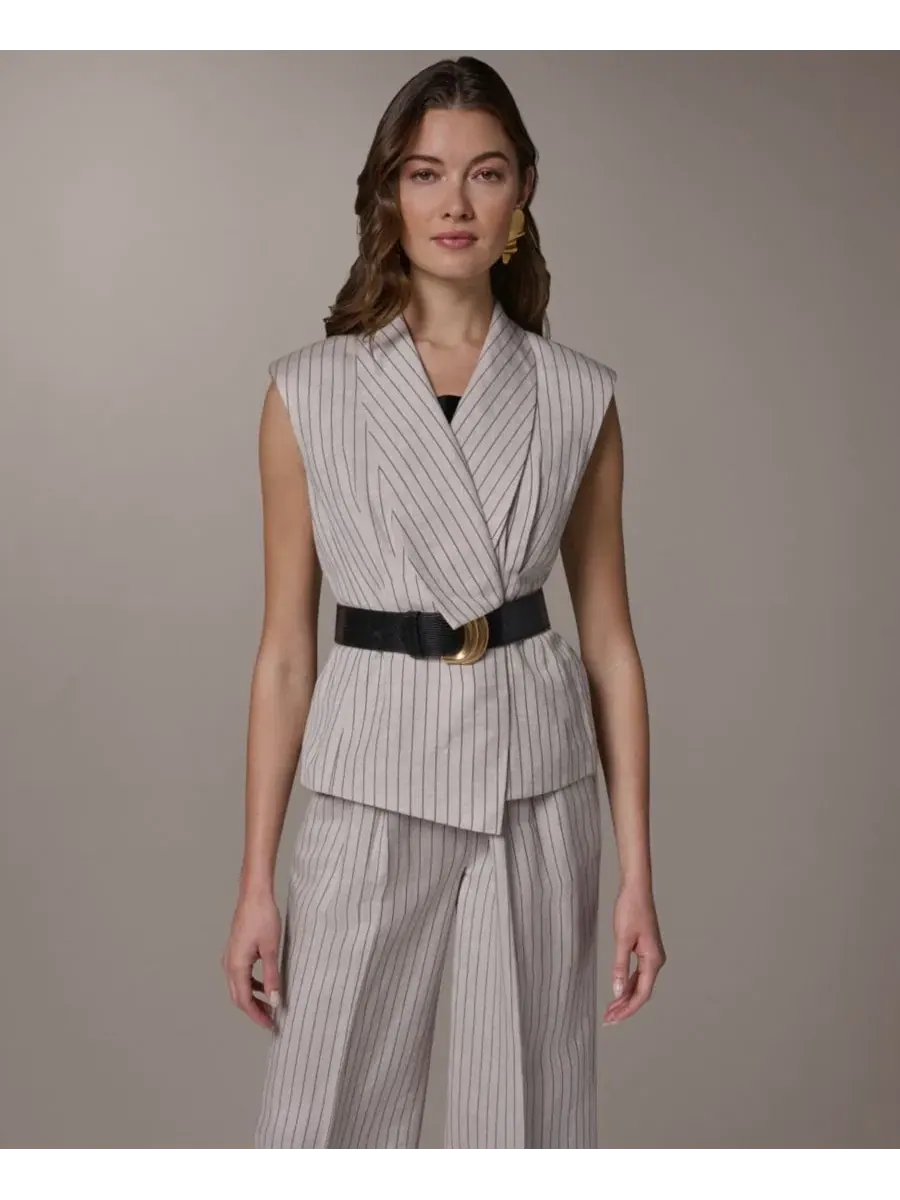 Женский жилет без рукавов в тонкую полоску с поясом Donna Karan New York