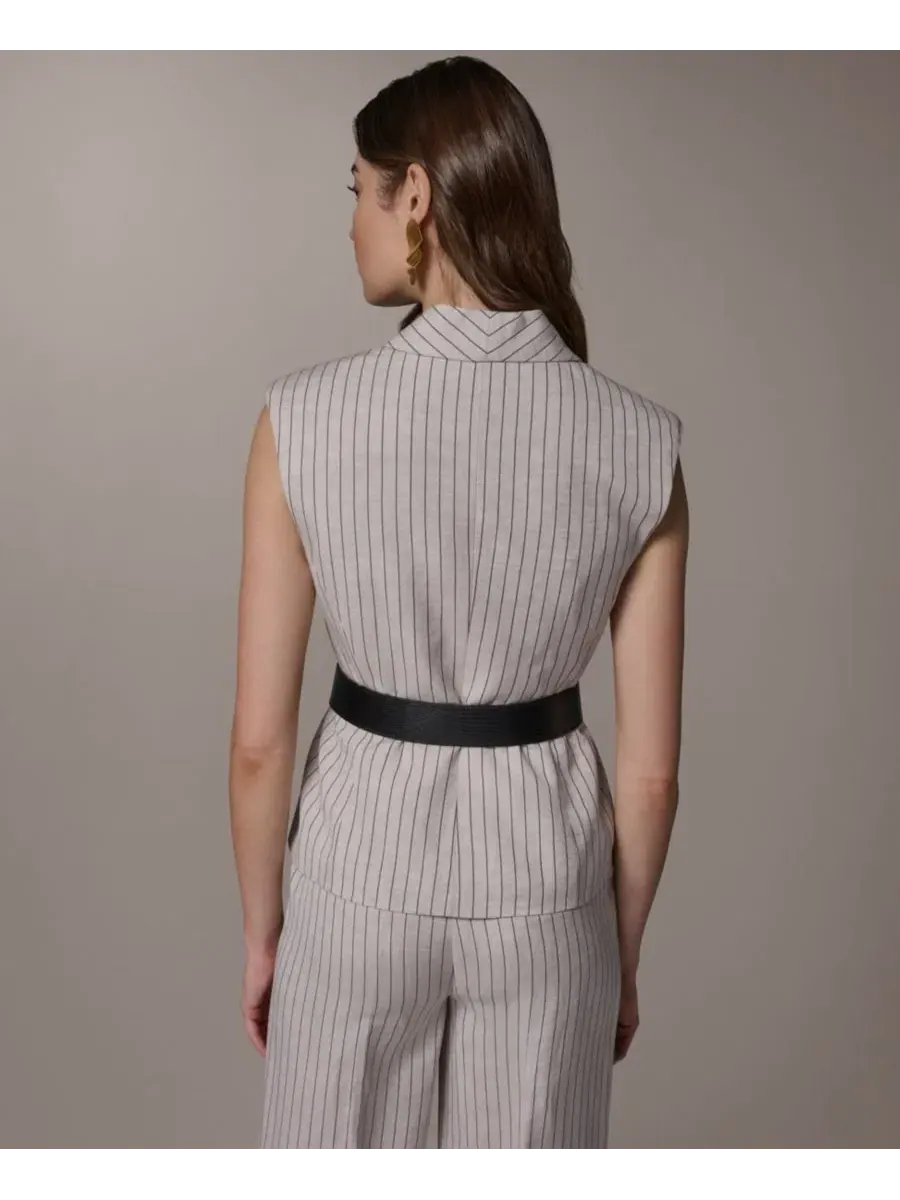 Женский жилет без рукавов в тонкую полоску с поясом Donna Karan New York — изображение 2 из 6, черный