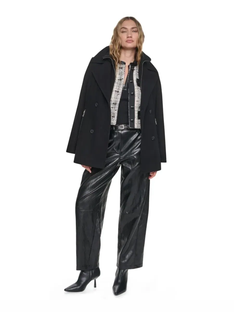 Пальто-дабл-брест из шерстяной смеси с длинным рукавом DKNY — изображение 3 из 10, черный