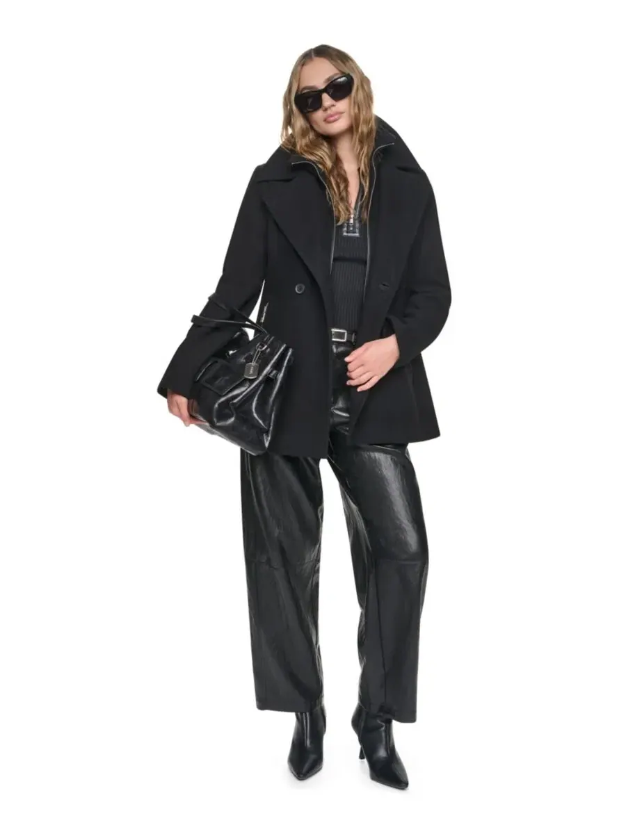 Пальто-дабл-брест из шерстяной смеси с длинным рукавом DKNY — изображение 5 из 10, черный