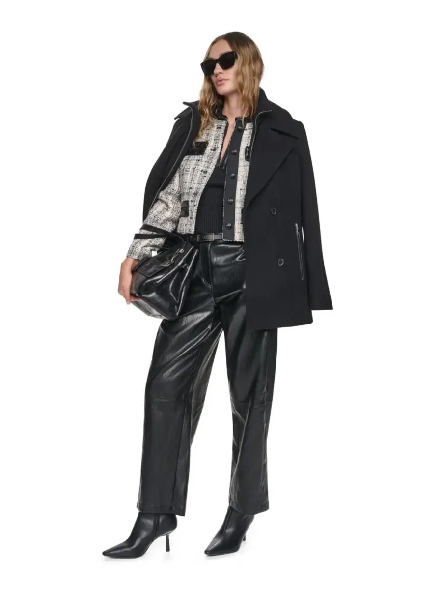 Пальто-дабл-брест из шерстяной смеси с длинным рукавом DKNY — изображение 6 из 10, черный