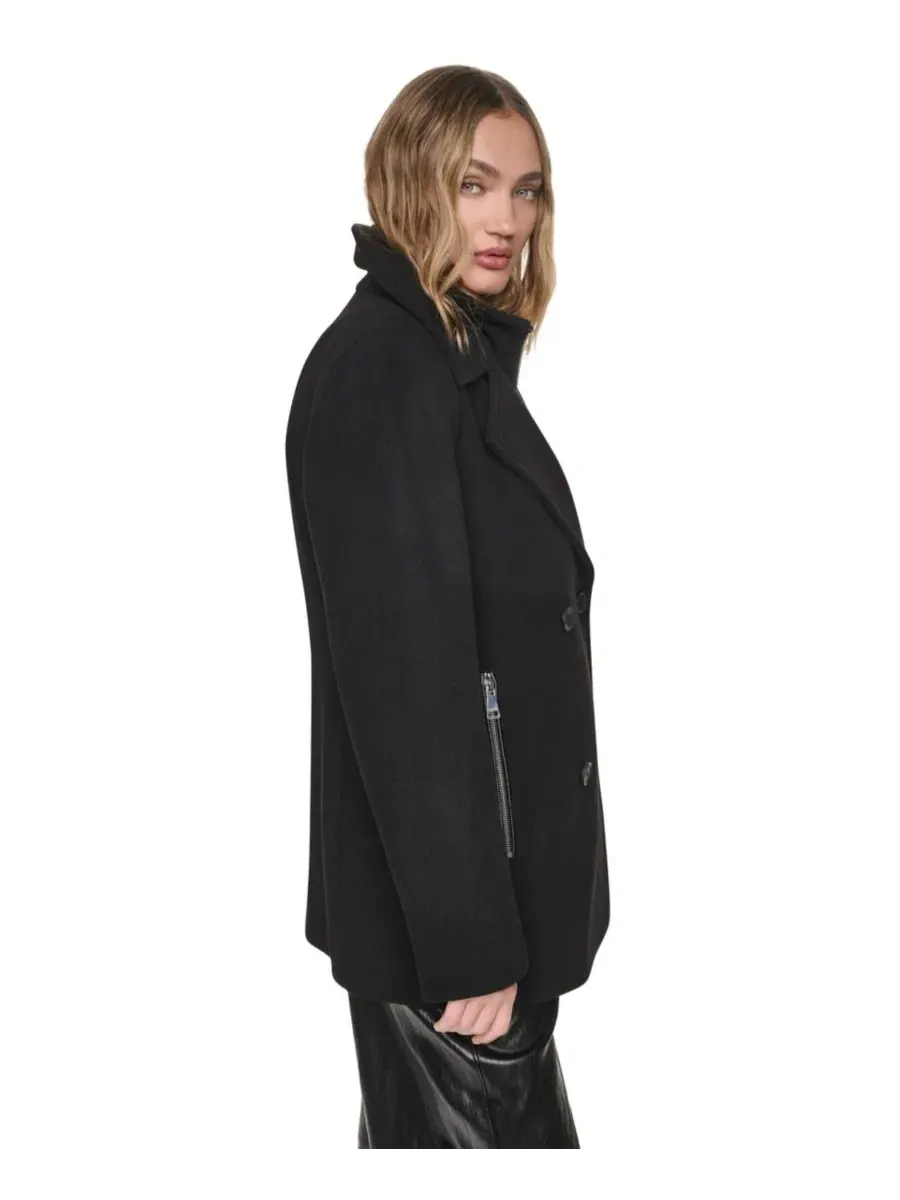 Пальто-дабл-брест из шерстяной смеси с длинным рукавом DKNY — изображение 7 из 10, черный