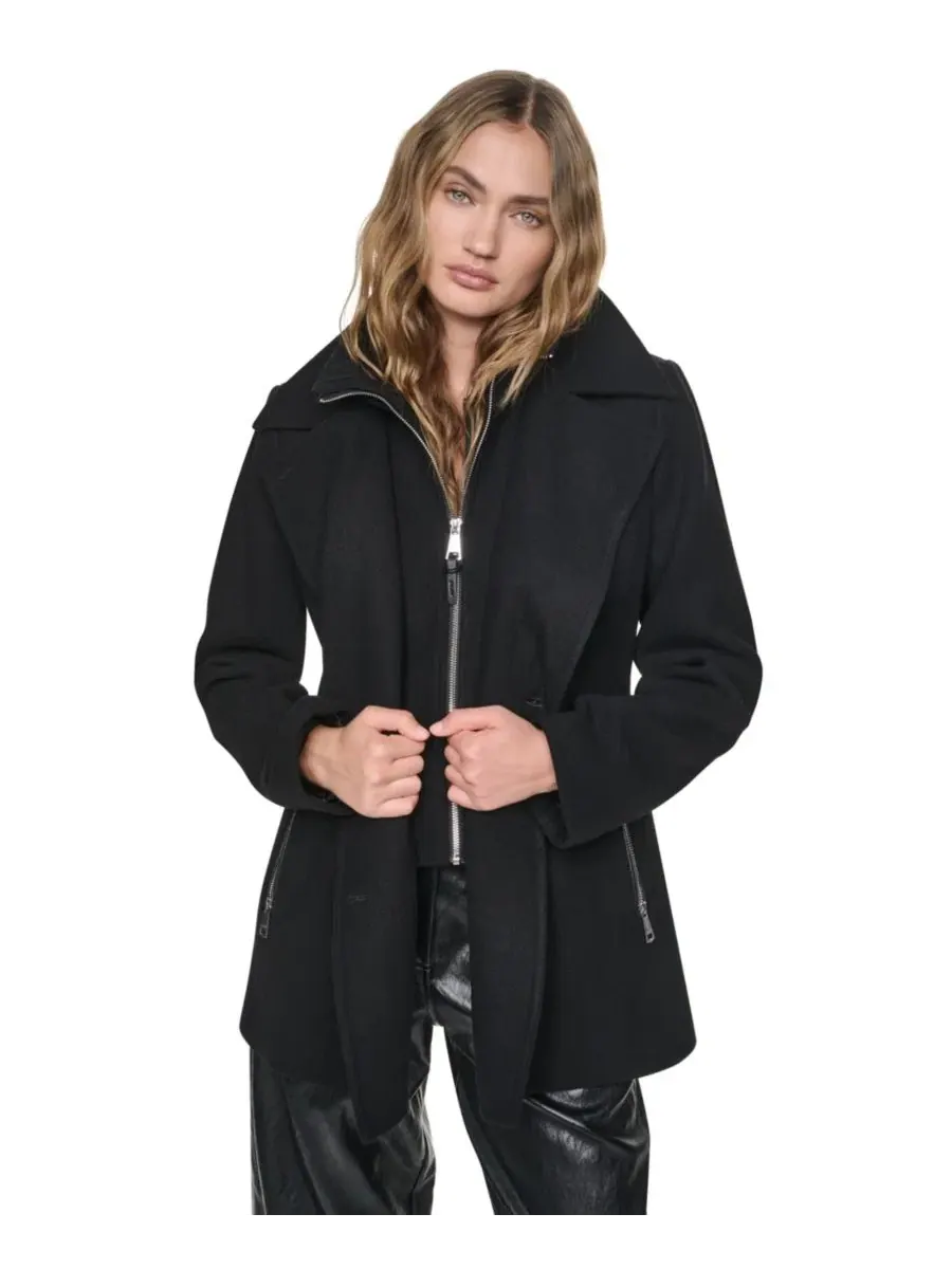 Пальто-дабл-брест из шерстяной смеси с длинным рукавом DKNY — изображение 8 из 10, черный