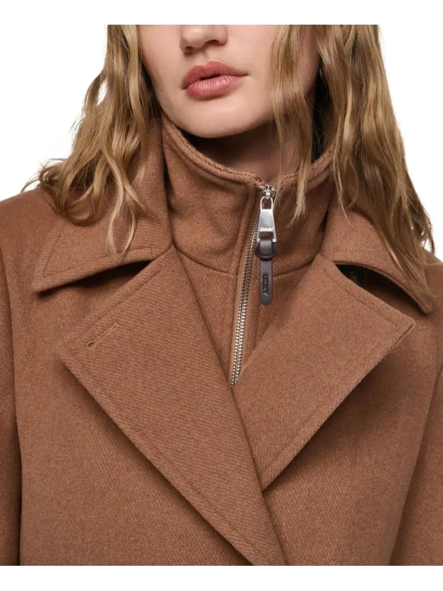 Пальто-тренчкот женское двубортное с длинным рукавом DKNY — изображение 6 из 7, бежевый