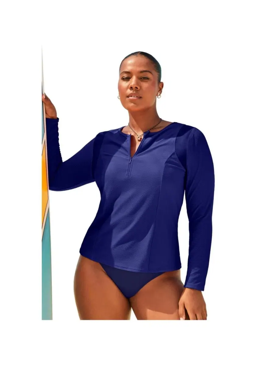 Женский рашгард с длинным рукавом и четверть-молнией, с защитой UPF 50 Swimsuits for All