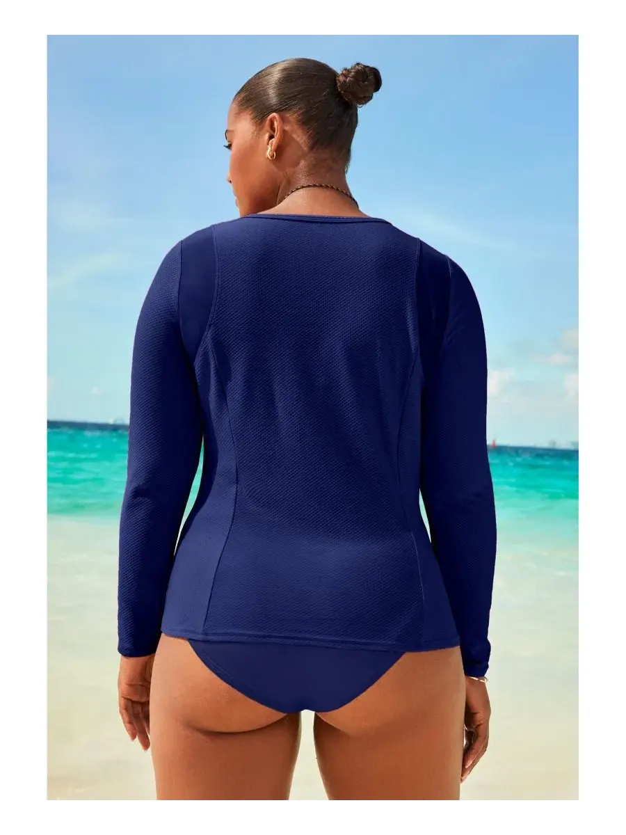 Женский рашгард с длинным рукавом и четверть-молнией, с защитой UPF 50 Swimsuits for All — изображение 2 из 3, синий море
