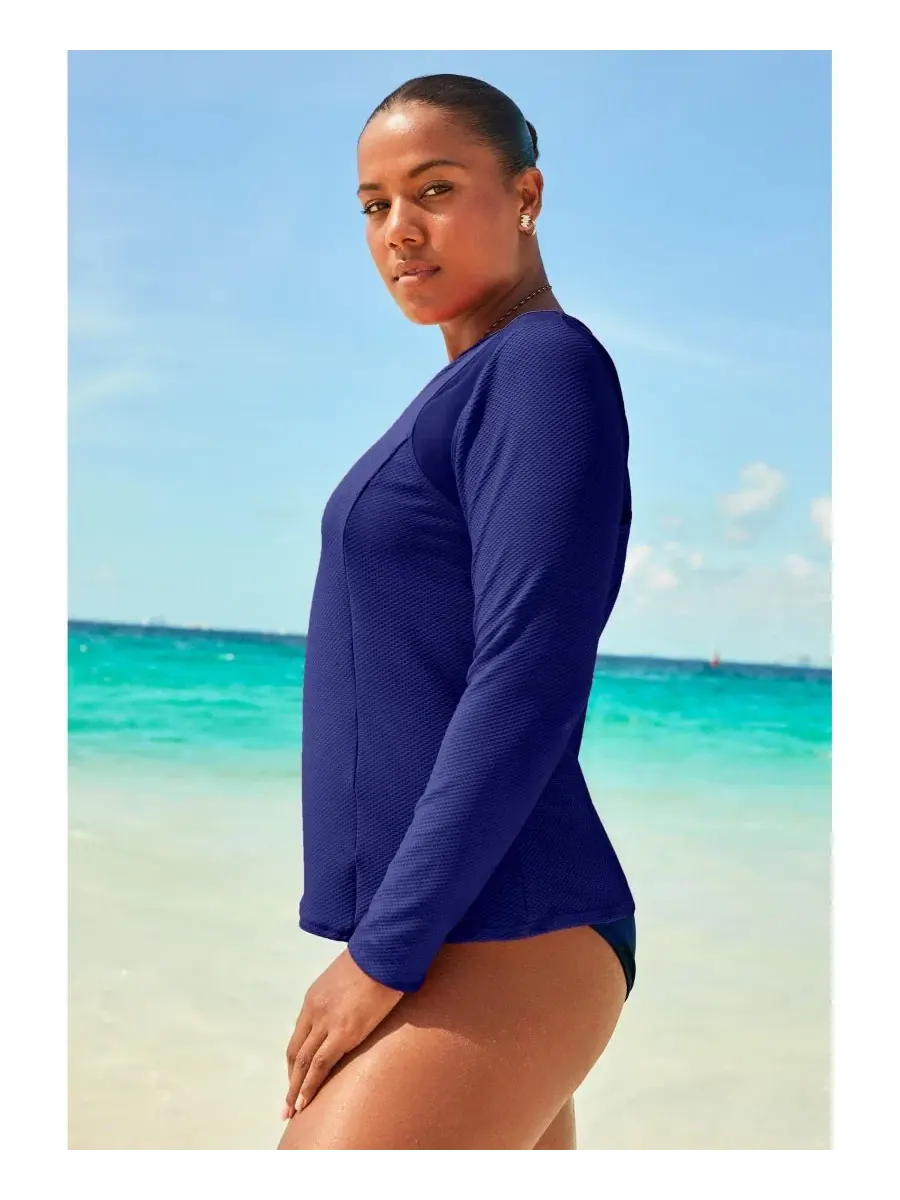 Женский рашгард с длинным рукавом и четверть-молнией, с защитой UPF 50 Swimsuits for All — изображение 3 из 3, синий море