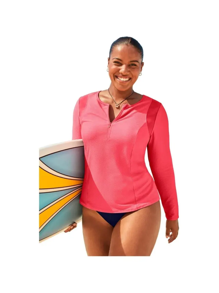 Рашгард с длинным рукавом, с молнией, с защитой UPF 50 Swimsuits for All — изображение 1 из 3, оранжевый