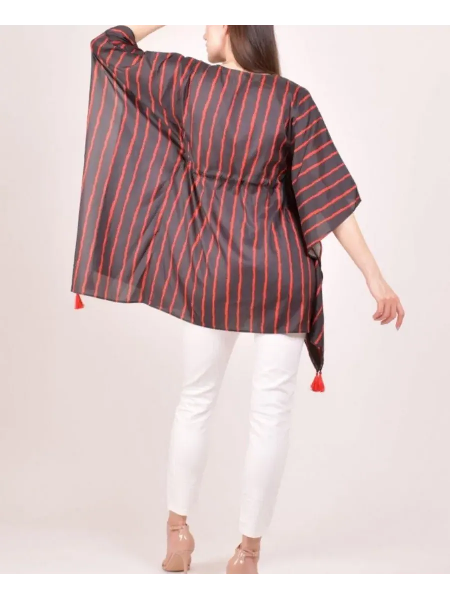 Женский кафтан-туника с принтом, модель Stripe Floral Embroidered Boho RAAS — изображение 3 из 6, черный красный