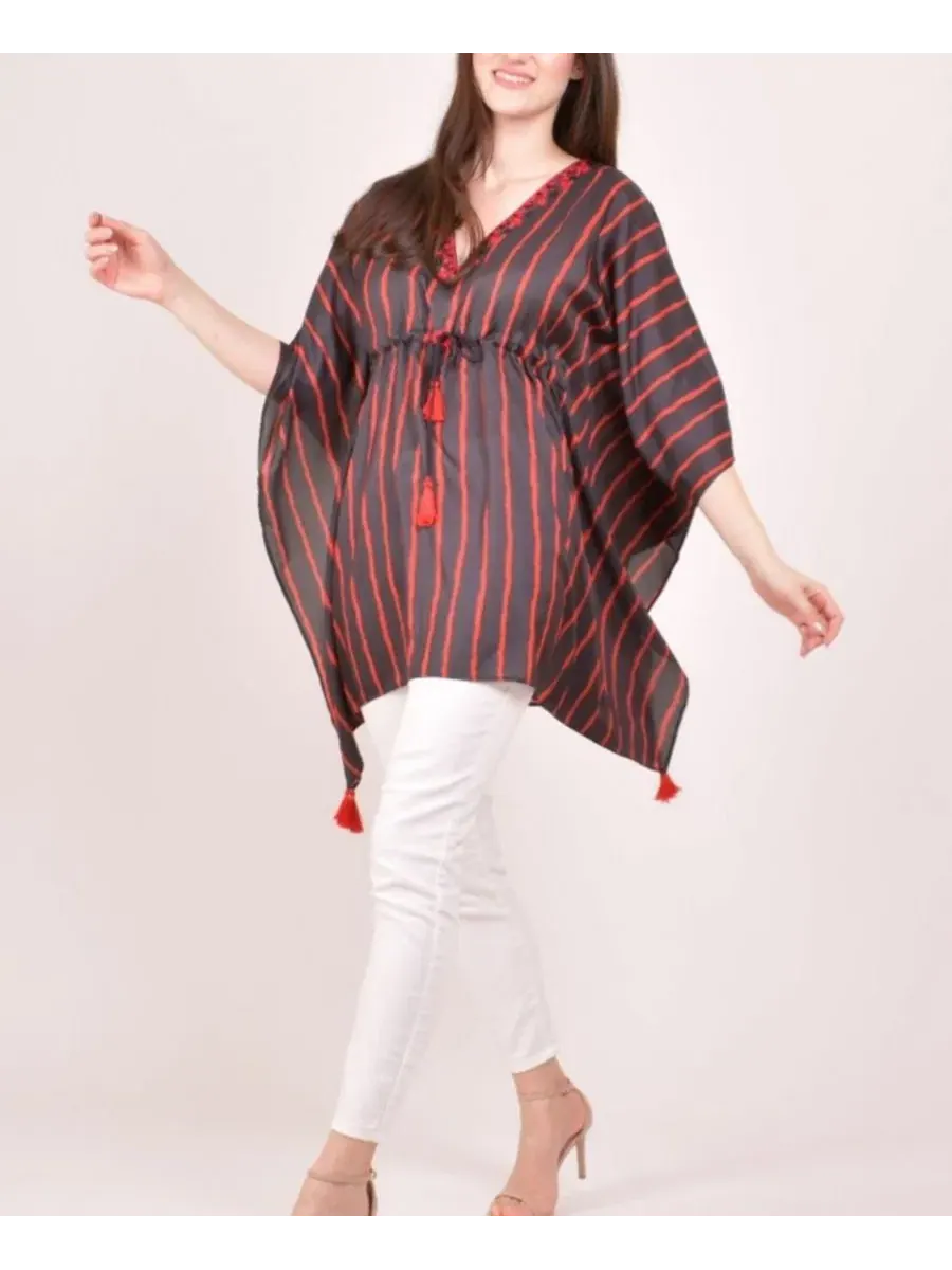 Женский кафтан-туника с принтом, модель Stripe Floral Embroidered Boho RAAS — изображение 4 из 6, черный красный