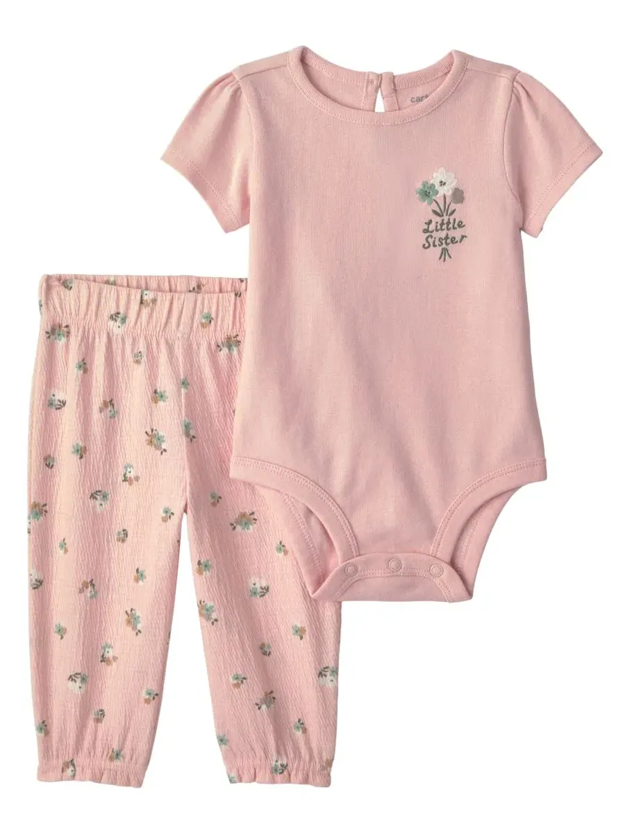 Комплект из боди и брюк с вышивкой Little Sister Floral Carter's