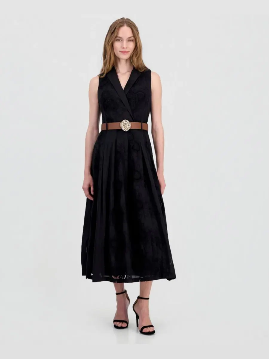 Платье миди без рукавов с вышивкой и поясом Anne Klein