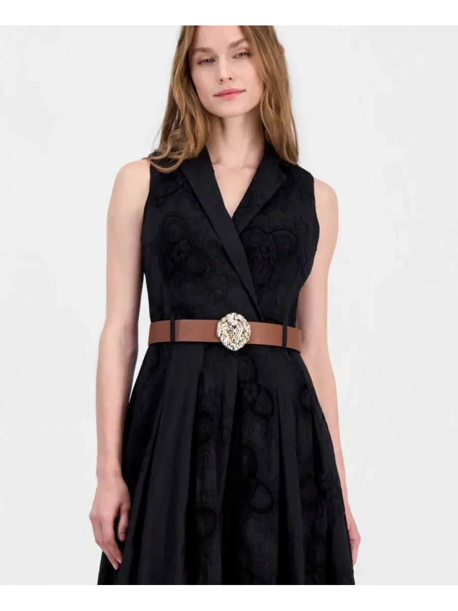 Платье миди без рукавов с вышивкой и поясом Anne Klein — изображение 3 из 5, черный