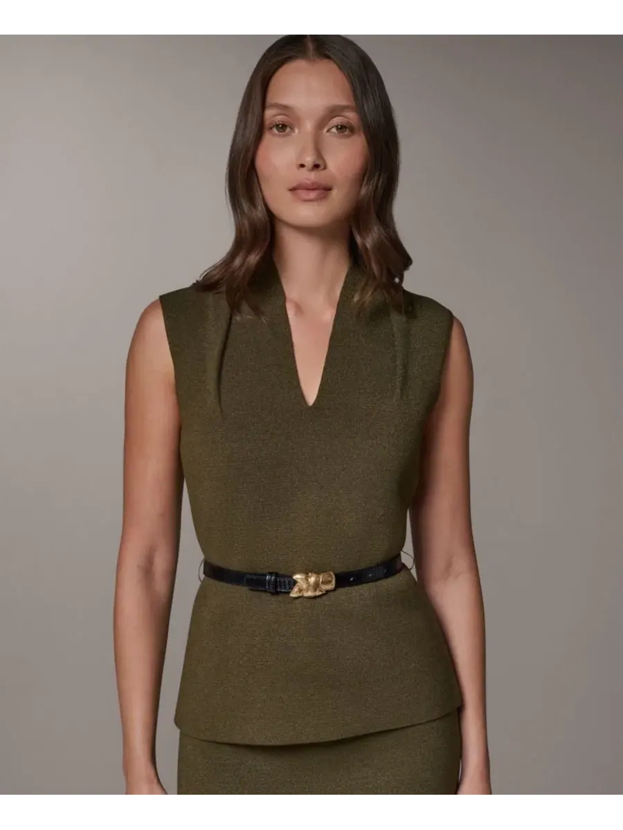 Блуза без рукавов с V-образным вырезом и поясом Donna Karan New York