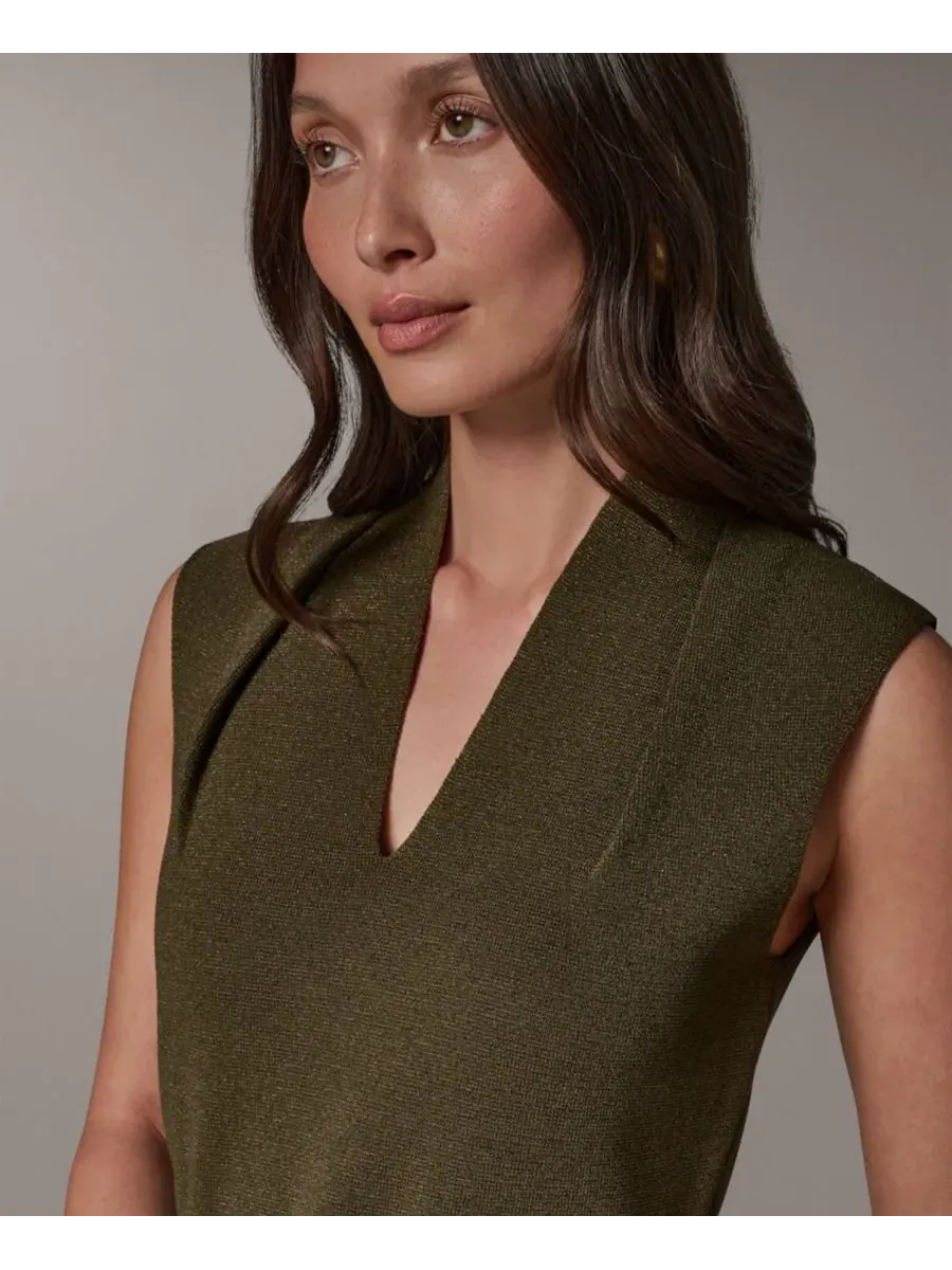 Блуза без рукавов с V-образным вырезом и поясом Donna Karan New York — изображение 4 из 9, оливковый