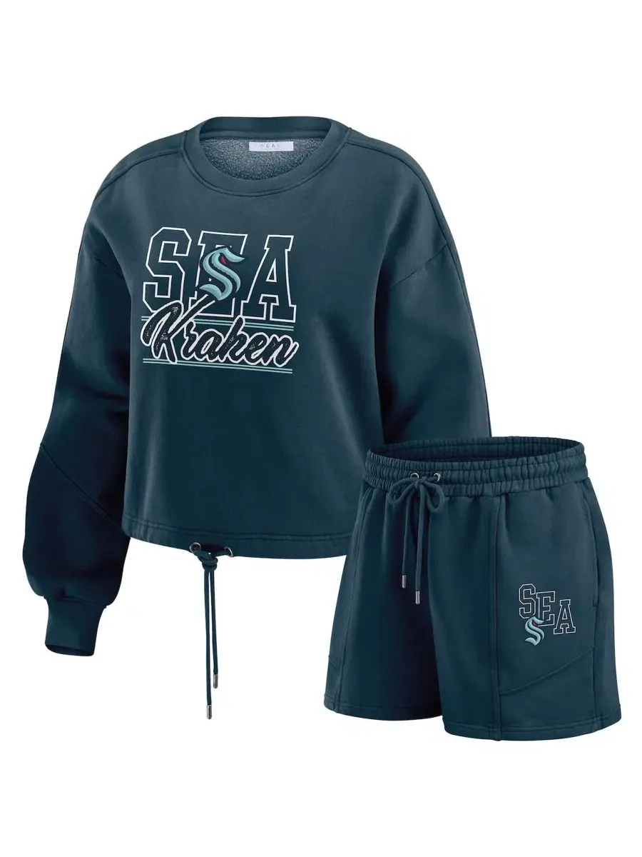 Женский комплект из свитшота и шорт с флисом, с принтом, Seattle Kraken WEAR by Erin Andrews