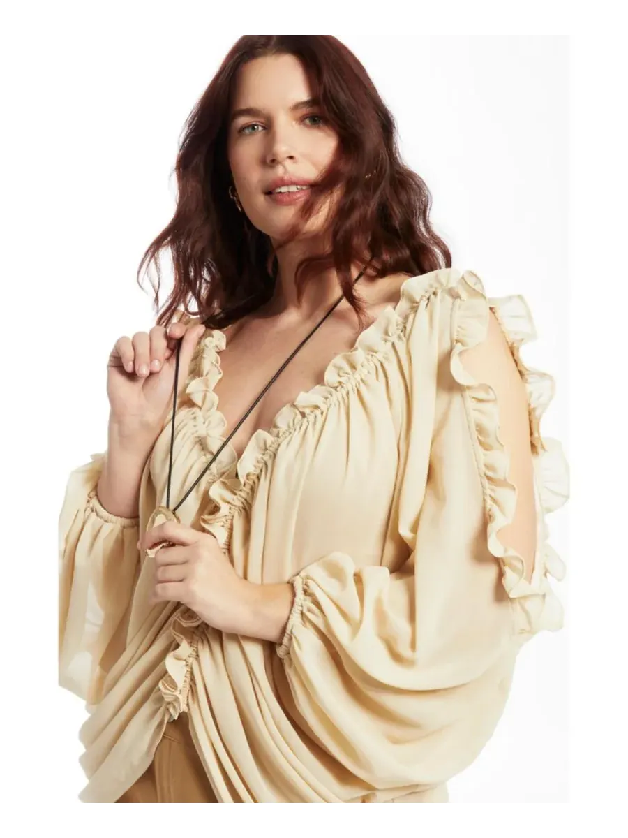 Женская блузка June + Vie с драпировкой и открытыми плечами June & Vie