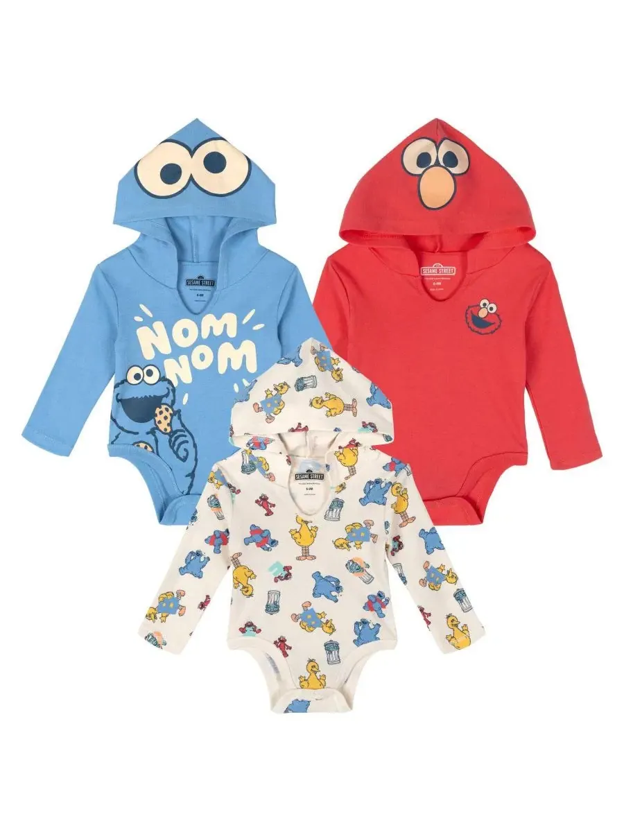 Комплект боди с капюшоном с длинным рукавом, 3 предмета Sesame Street