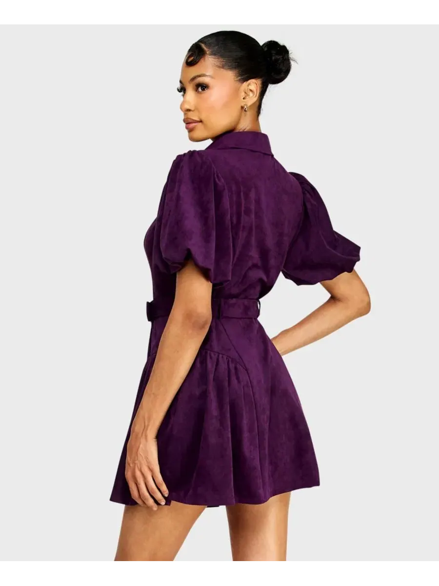 Платье мини с поясом и пуговицами спереди, модель Button-Front Suede Belted Mini Dress Alex & — изображение 5 из 6