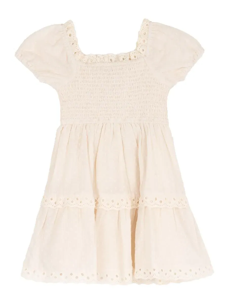 Комплект из платья и жилета с бахромой, модель Suede Fringe Vest and Clip Dot Cotton Puff Sleeve — изображение 6 из 7, белый