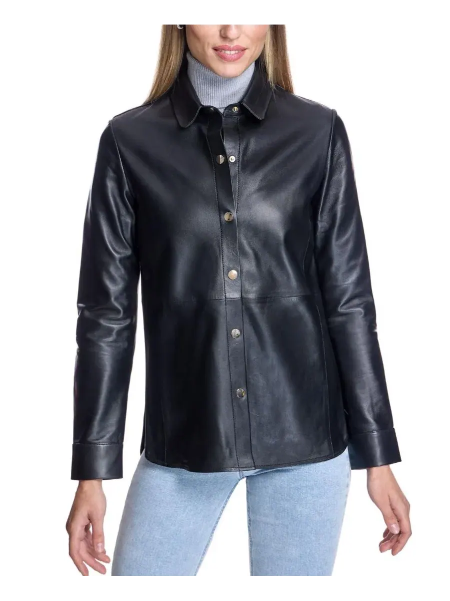 Кожаная куртка-рубашка Michelle Snap-Front Slim-Fit Julia & Stella By Maximilian — черный
