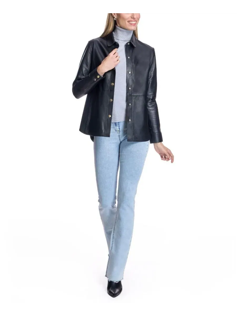 Кожаная куртка-рубашка Michelle Snap-Front Slim-Fit Julia & Stella By Maximilian — изображение 3 из 6, черный