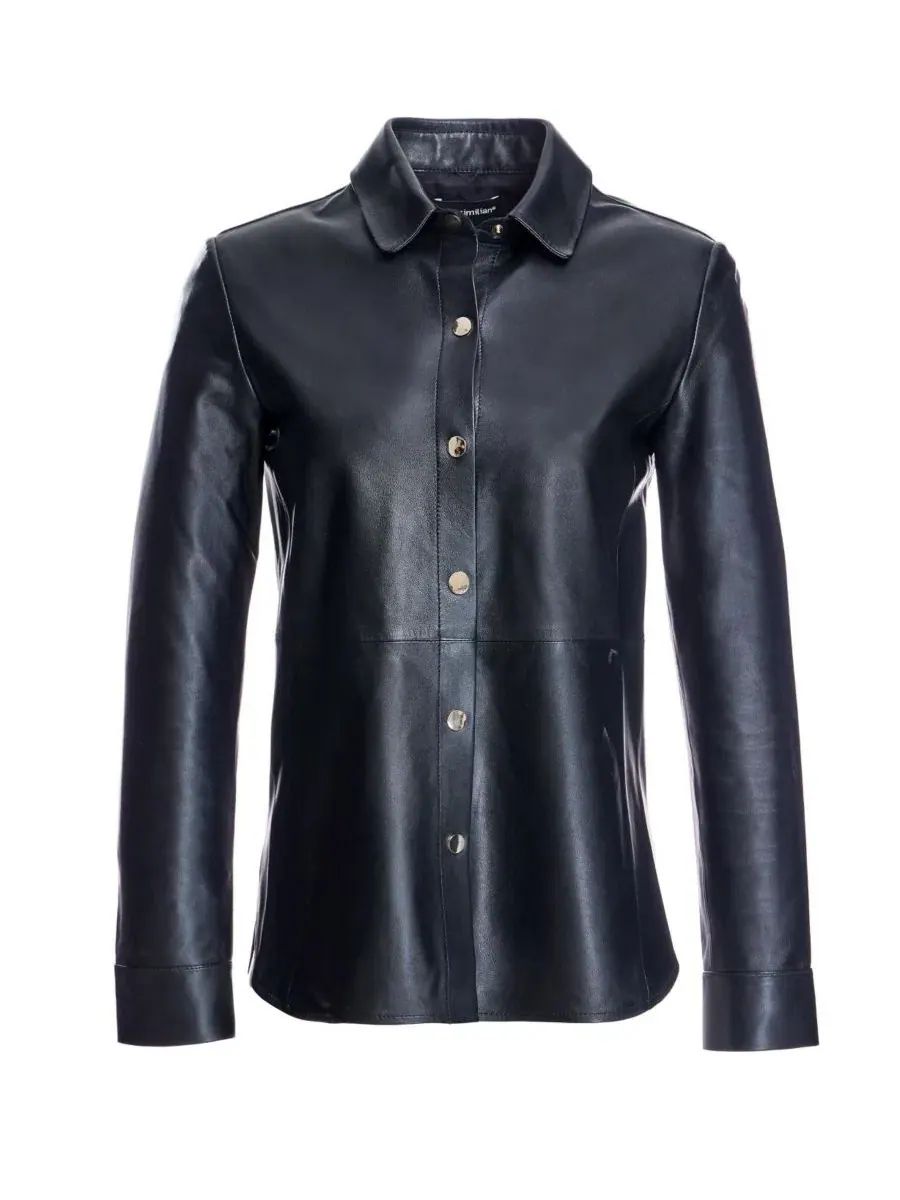 Кожаная куртка-рубашка Michelle Snap-Front Slim-Fit Julia & Stella By Maximilian — изображение 4 из 6, черный