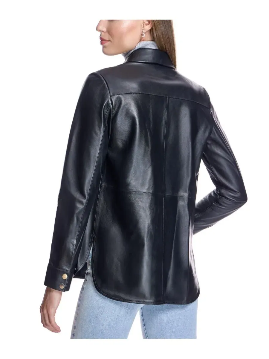 Кожаная куртка-рубашка Michelle Snap-Front Slim-Fit Julia & Stella By Maximilian — изображение 5 из 6, черный
