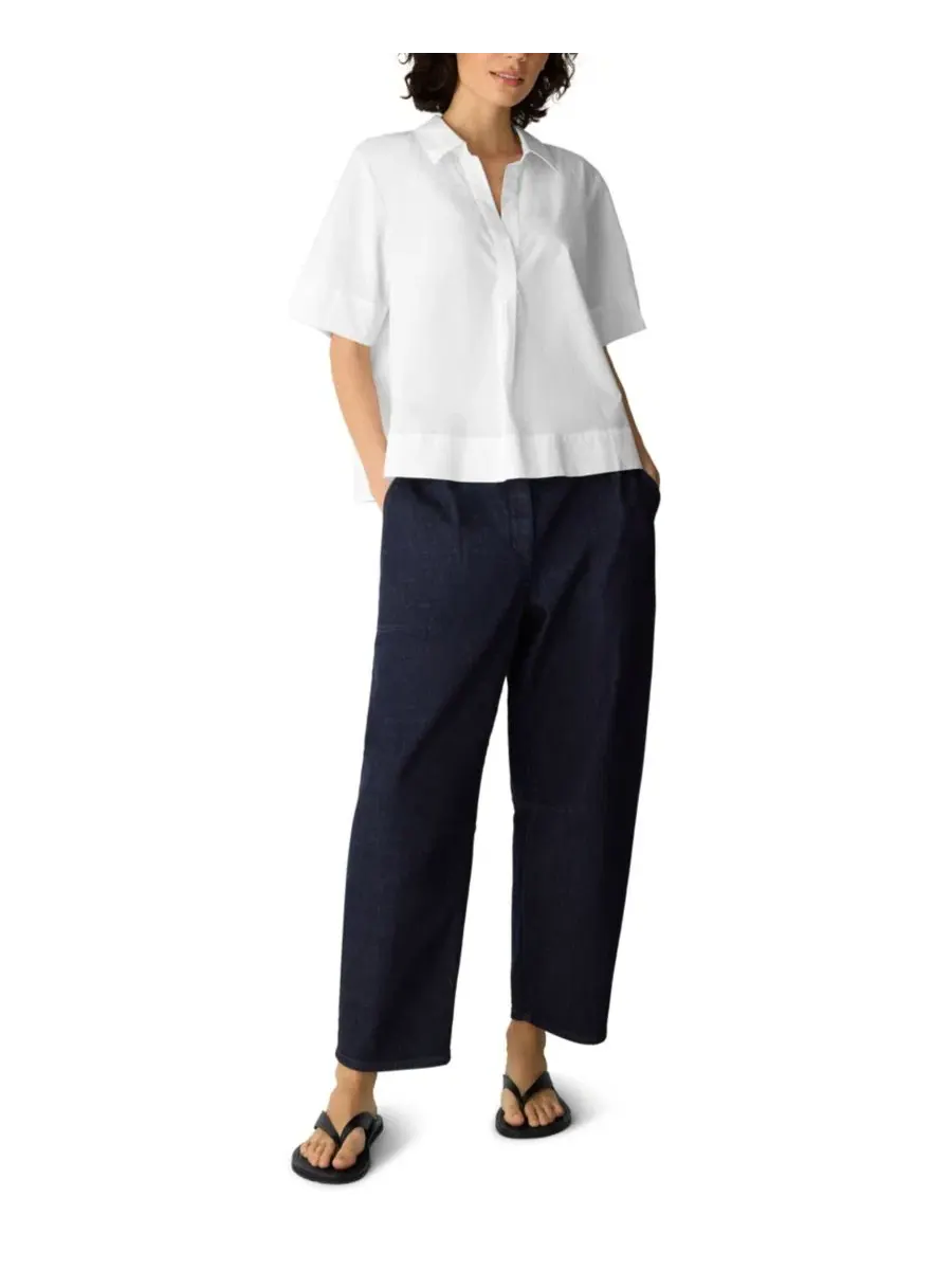 Блуза с разрезом и коротким рукавом, модель Split Neck Eileen Fisher — изображение 2 из 4, белый