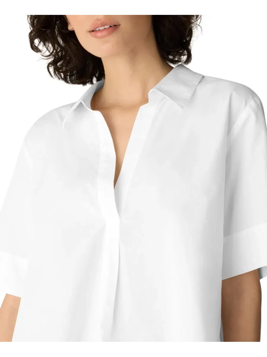 Блуза с разрезом и коротким рукавом, модель Split Neck Eileen Fisher — изображение 3 из 4, белый
