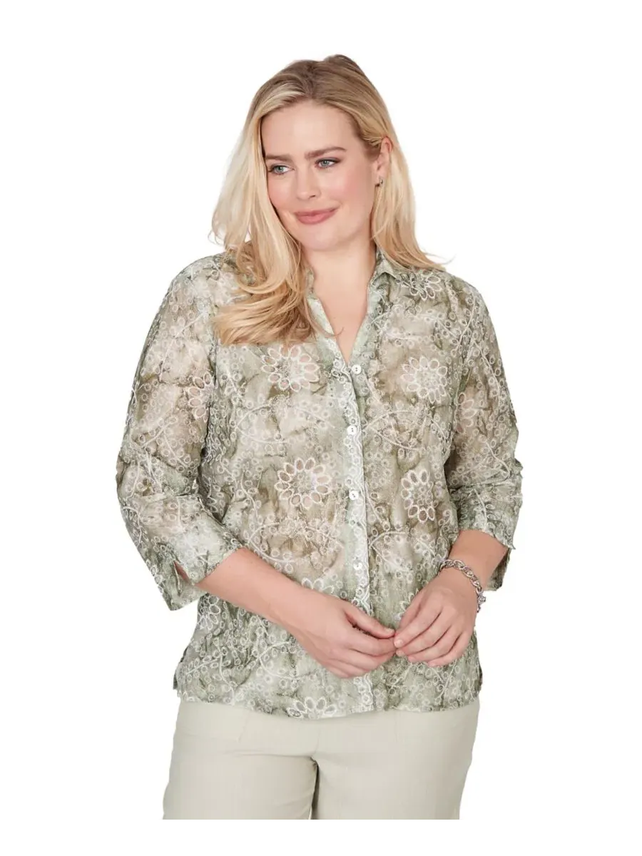 Блуза с воротником и принтом Tie Dye Monotone Floral Alfred Dunner