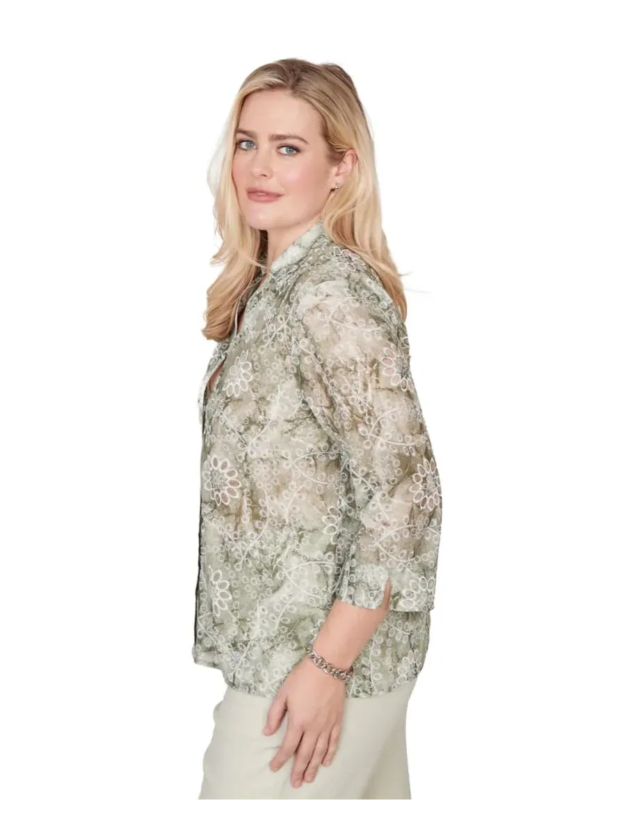 Блуза с воротником и принтом Tie Dye Monotone Floral Alfred Dunner — изображение 4 из 6, селадон