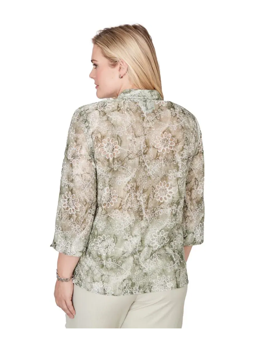 Блуза с воротником и принтом Tie Dye Monotone Floral Alfred Dunner — изображение 6 из 6, селадон