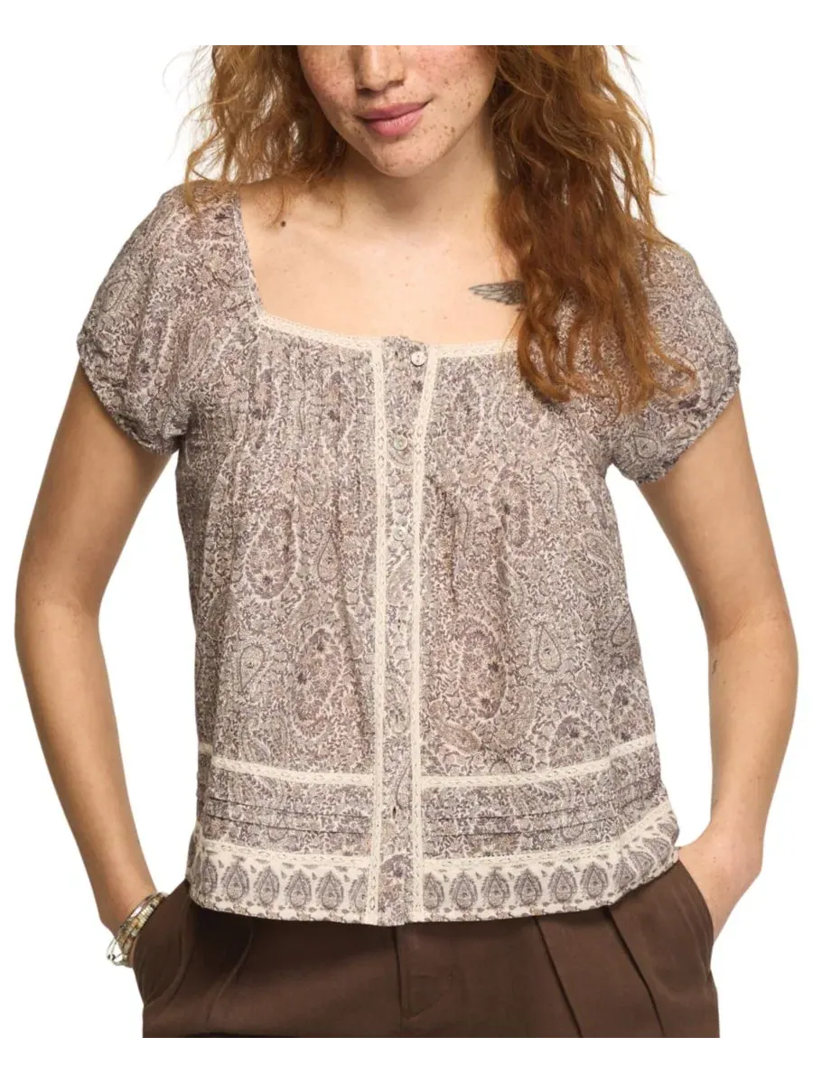 Блуза-крестьянка с кружевной отделкой, модель Cap Sleeve Lace Peasant Top Lucky Brand