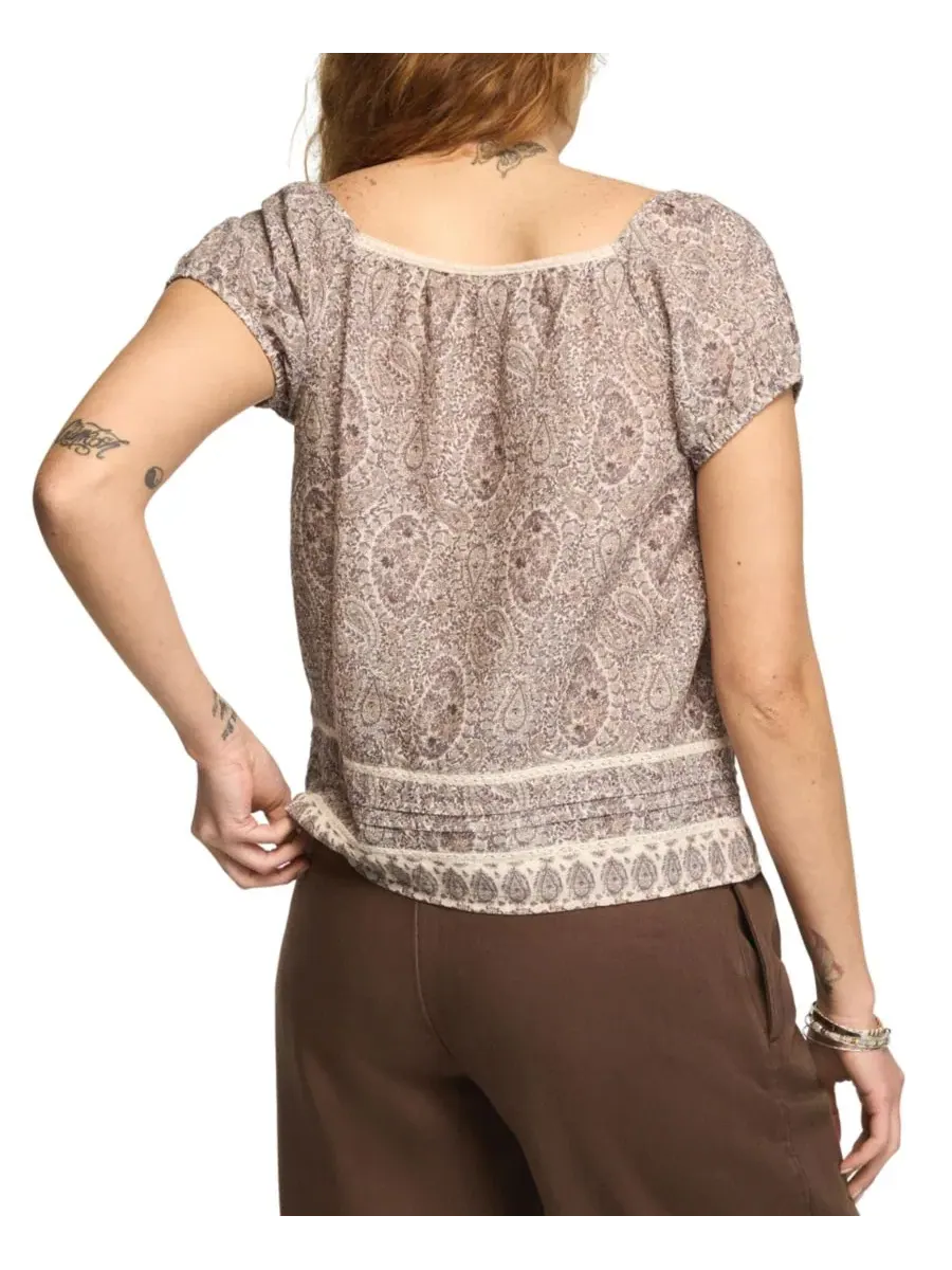 Блуза-крестьянка с кружевной отделкой, модель Cap Sleeve Lace Peasant Top Lucky Brand — изображение 5 из 7, бежевый