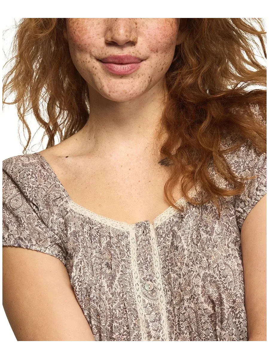 Блуза-крестьянка с кружевной отделкой, модель Cap Sleeve Lace Peasant Top Lucky Brand — изображение 6 из 7, бежевый