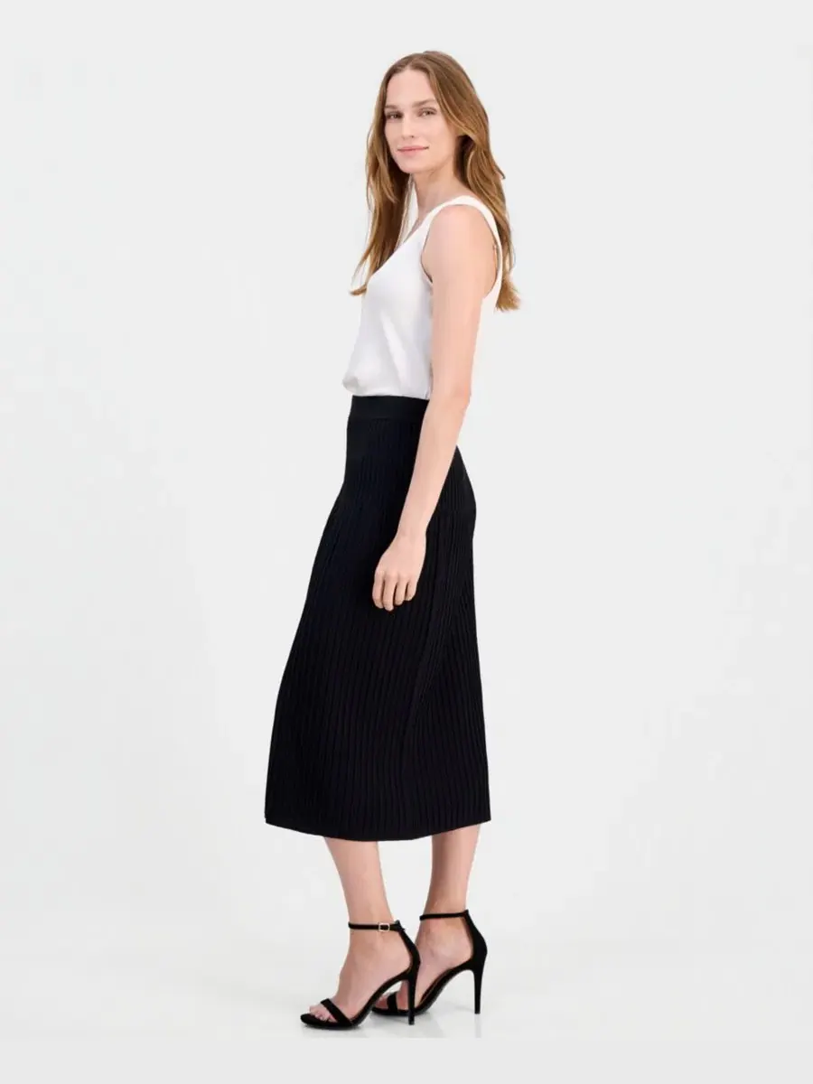 Женская юбка-свитер A-силуэта с плиссировкой Anne Klein — изображение 2 из 4, черный