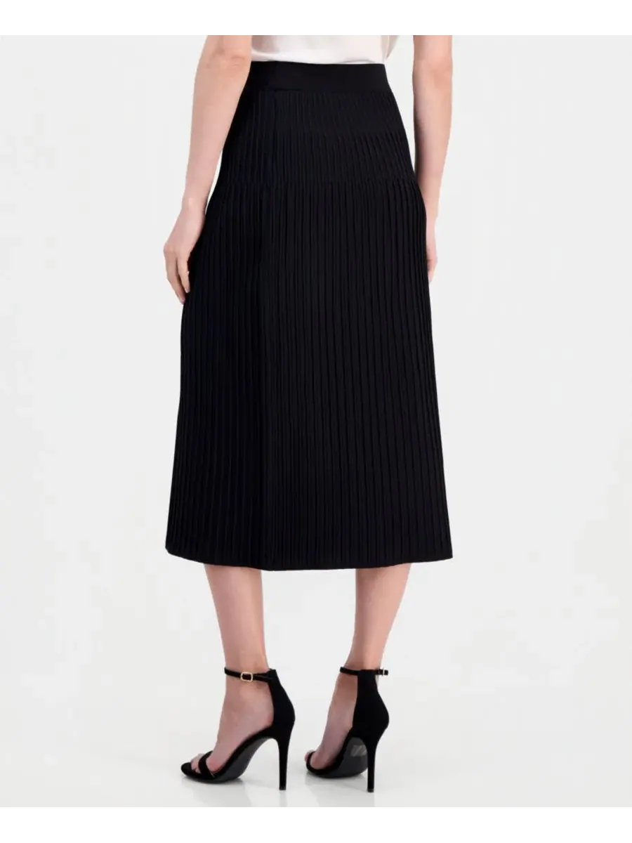 Женская юбка-свитер A-силуэта с плиссировкой Anne Klein — изображение 4 из 4, черный