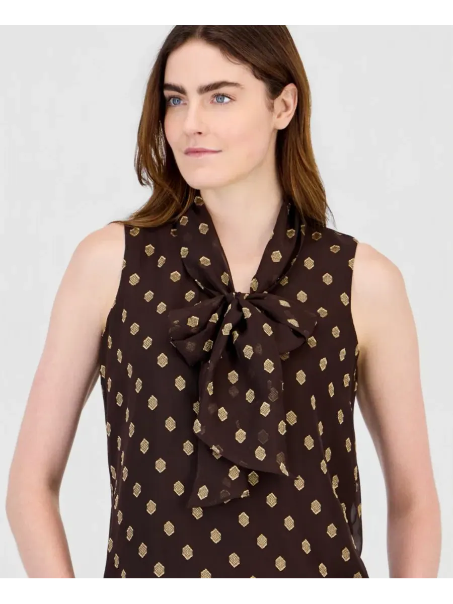 Блуза без рукавов с бантом Anne Klein — изображение 3 из 4, глубокий/золотистый