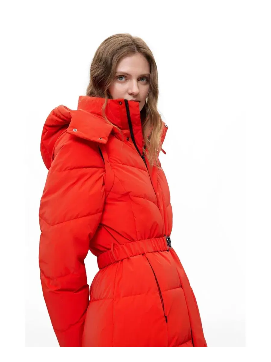 Женское длинное стеганое пальто с капюшоном Desigual — изображение 2 из 5, оранжевый