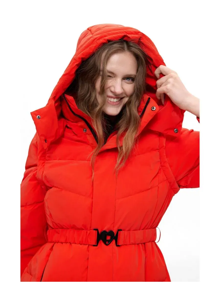 Женское длинное стеганое пальто с капюшоном Desigual — изображение 3 из 5, оранжевый