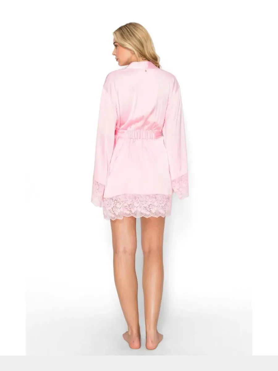 Халат из атласа с кружевом Sparkle-Lace Badgley Mischka — изображение 4 из 5, розовый