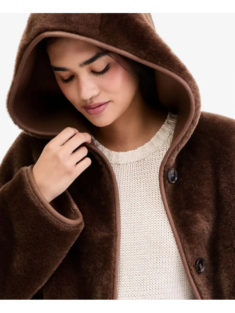 Женское пальто с капюшоном двустороннее Teddy Calvin Klein — изображение 3 из 5, коричневый