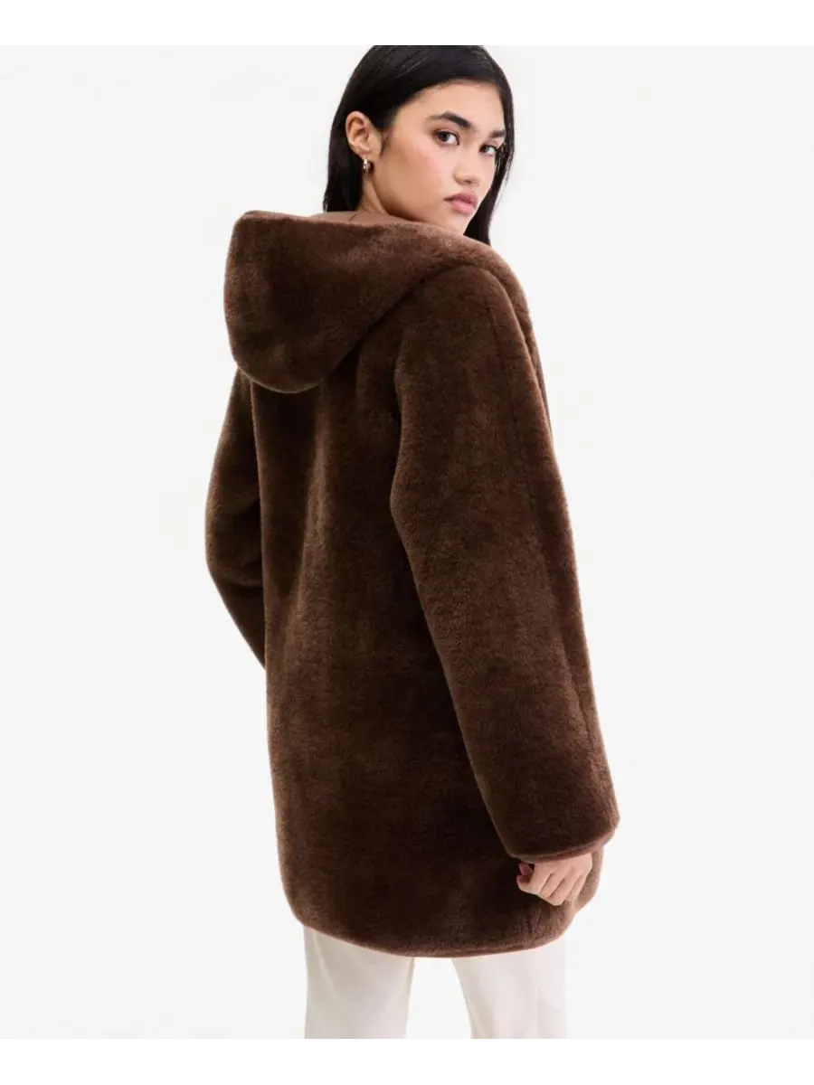 Женское пальто с капюшоном двустороннее Teddy Calvin Klein — изображение 5 из 5, коричневый