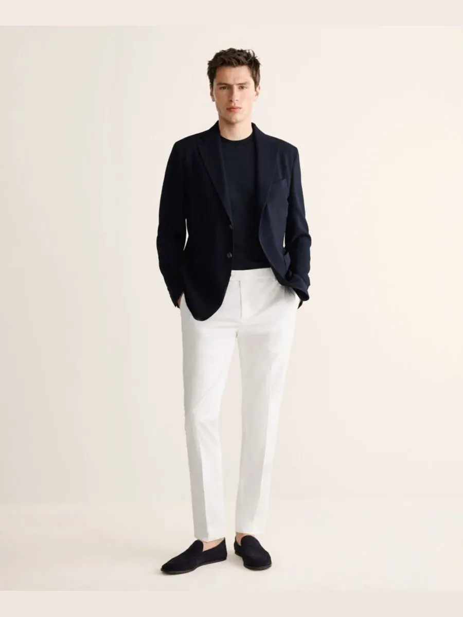 Мужской пиджак Slim Fit из шерсти MANGO — изображение 2 из 8, темно-синий