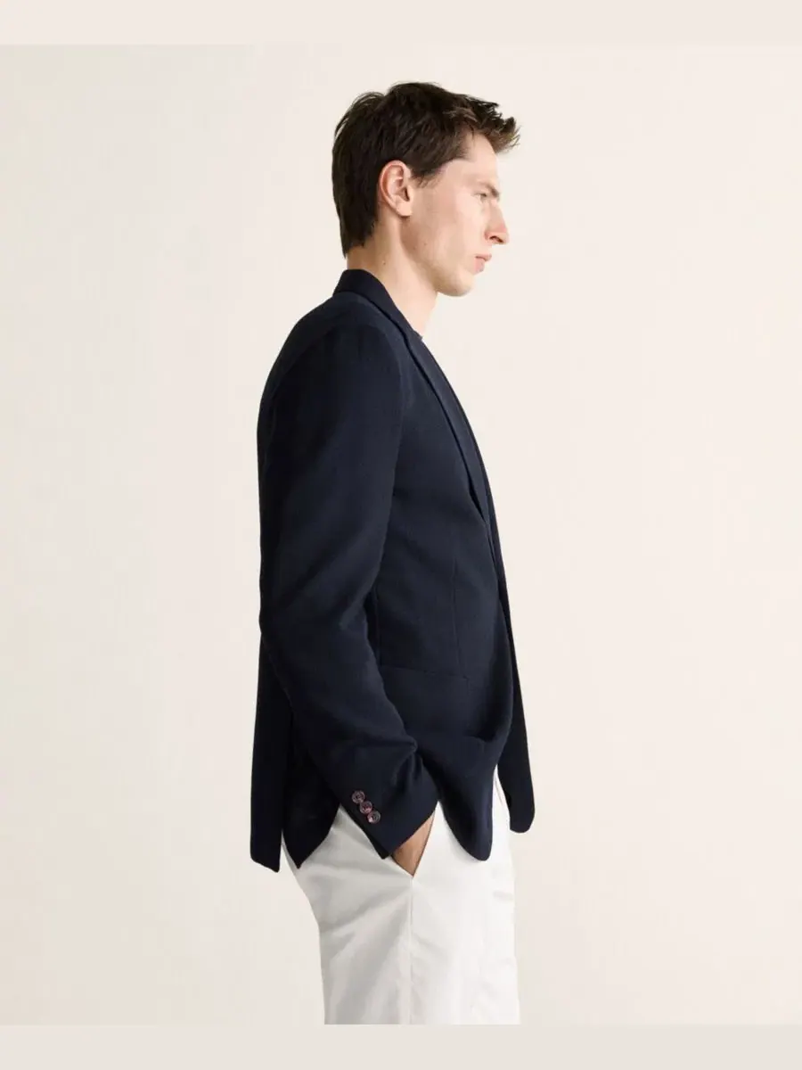 Мужской пиджак Slim Fit из шерсти MANGO — изображение 5 из 8, темно-синий
