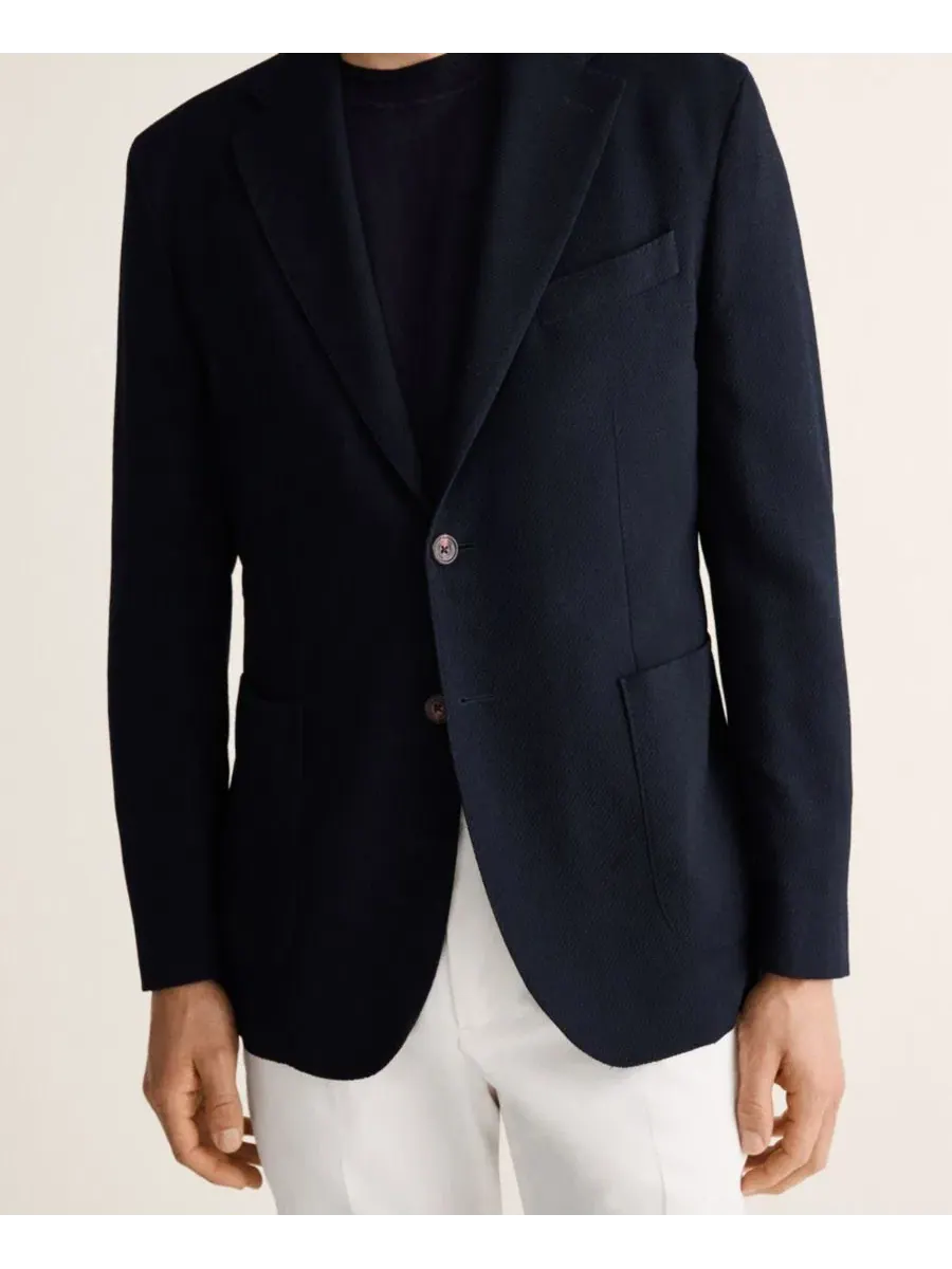 Мужской пиджак Slim Fit из шерсти MANGO — изображение 6 из 8, темно-синий